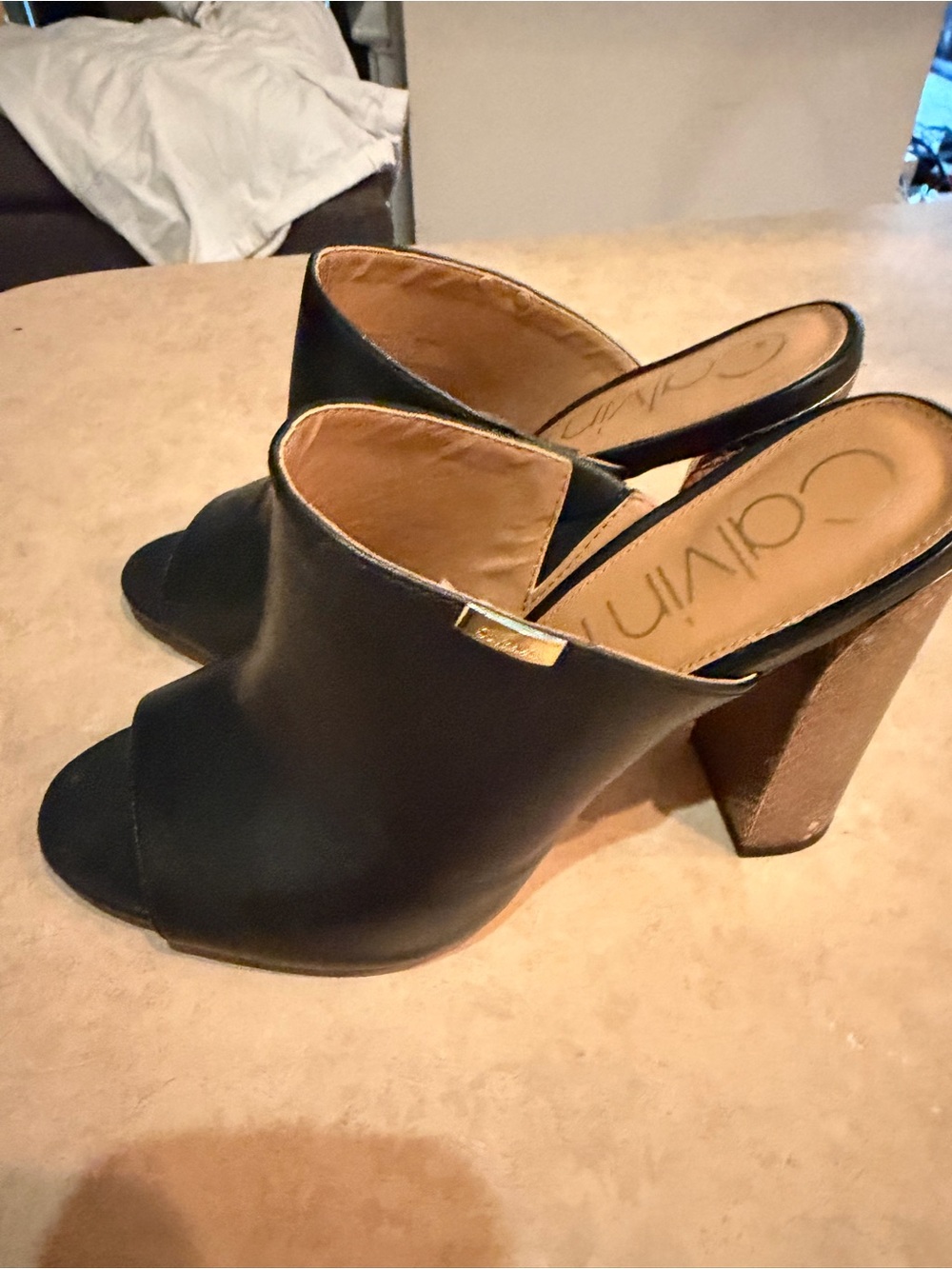 Calvin Klein Black Open-Toe Block Heel Mules